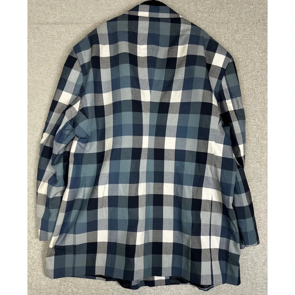 Falcone Blazer 52R Blue Navy White Buffalo Plaid Jacket‎ 4 Button Lined
